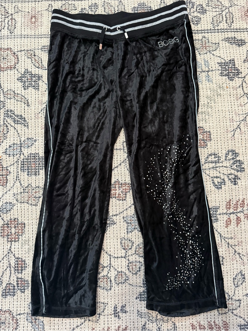 BCBG Black Velvet Pants with Silver Rhinestones Y2K